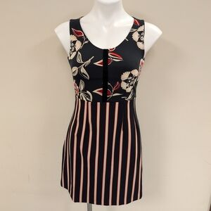 Kocca Black Floral and Striped Mini Dress